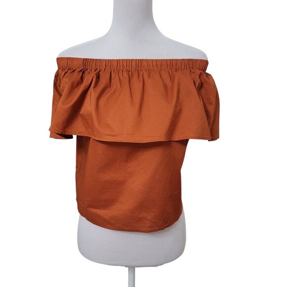 Express Size XS Burnt Orange/Rusty Brown Off Shoulder Ruffle Blouse, NEW w/Tag - Picture 1 of 12